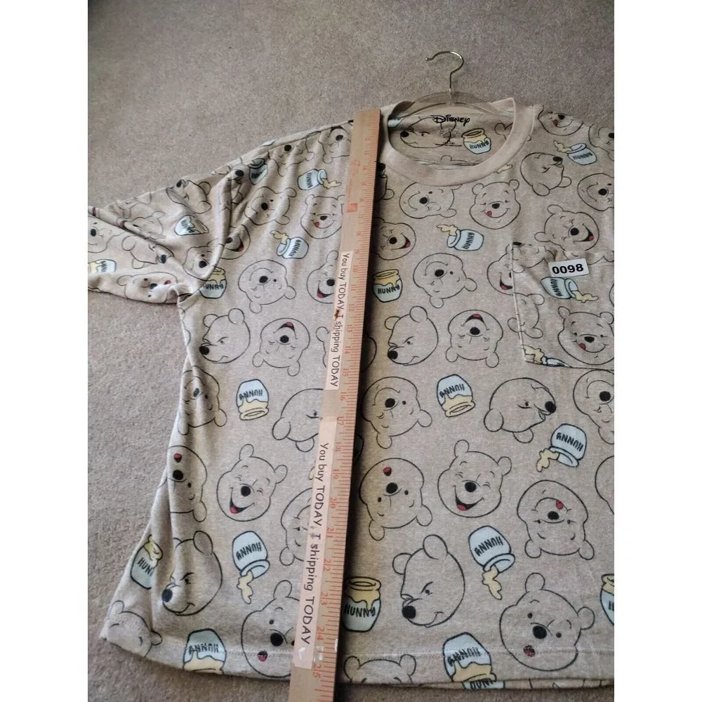 Disney Pajama Set Women XL Tan Winnie the Pooh Lightweight Long Sleeve Crew Neck - Picture 8 of 10